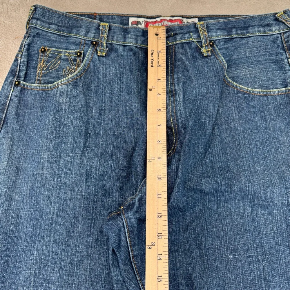 Vintage Y2K Stone Touch Jeans Mens 36x32 Preowned Blue Denim Raw Hem‎ Streetwear
